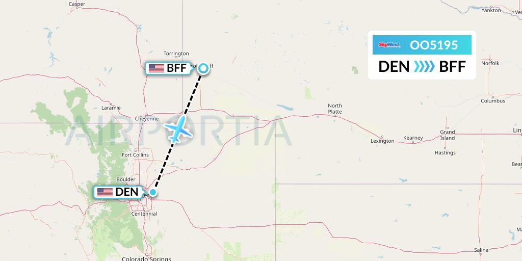 OO5195 SkyWest Airlines Flight Map: Denver to Scottsbluff