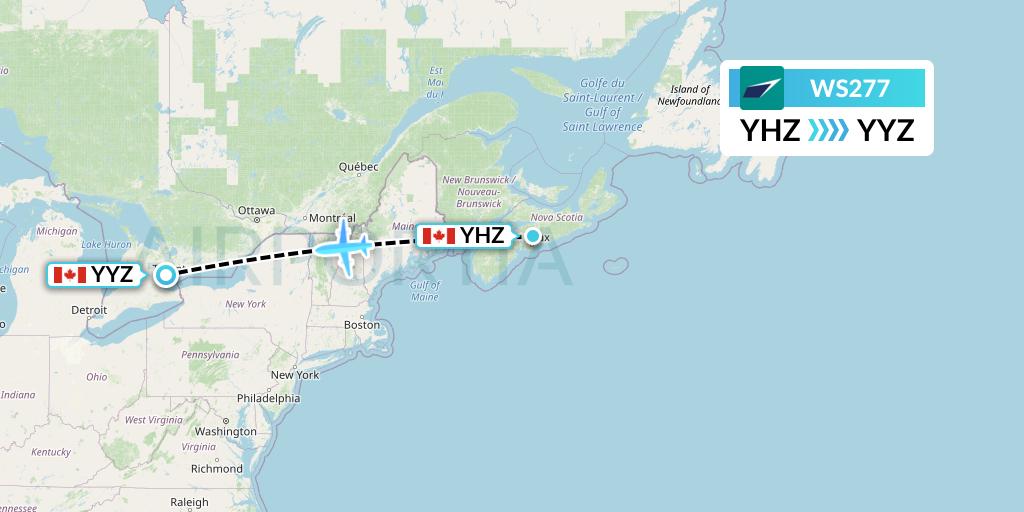 WS277 WestJet Flight Map: Halifax to Toronto