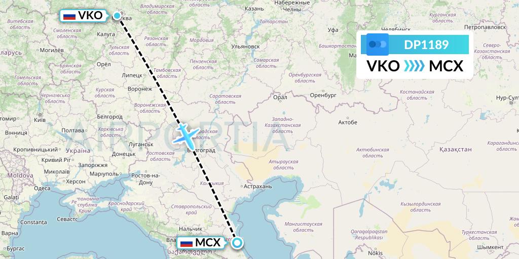 DP1189 Pobeda Flight Map: Moscow to Makhachkala