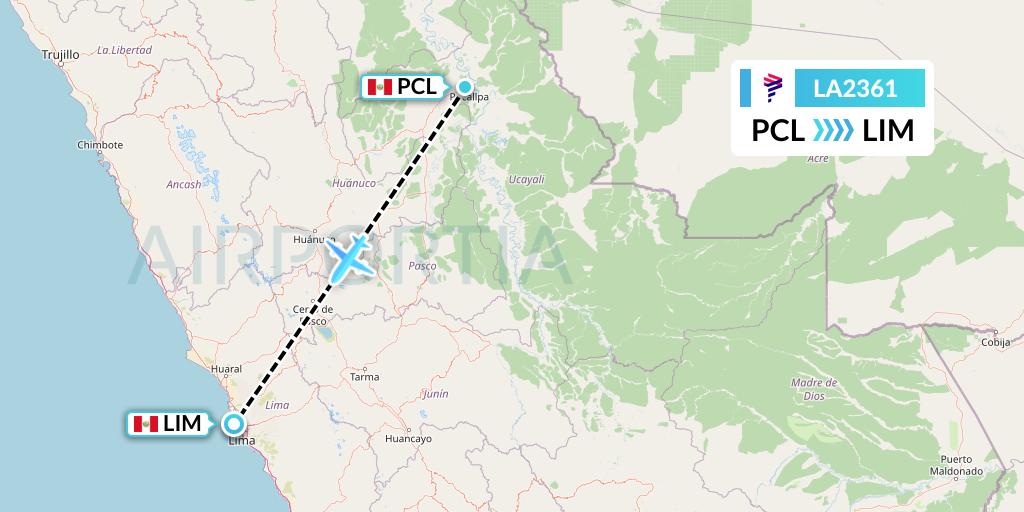 LA2361 LAN Airlines Flight Map: Pucallpa to Lima