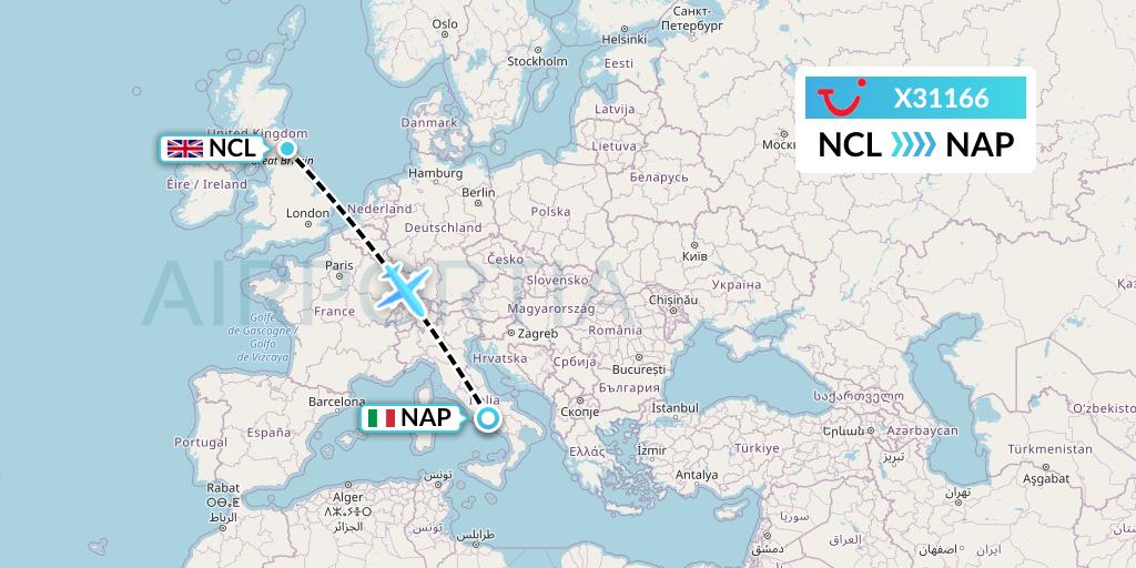 X31166 TUI fly Germany Flight Map: Newcastle to Naples