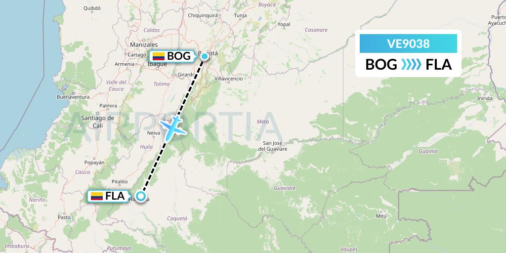 VE9038 Easyfly Flight Map: Bogota to Florencia