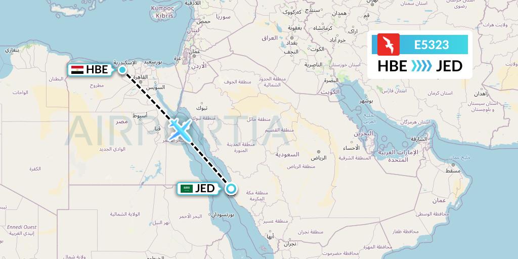 E5323 Air Arabia Egypt Flight Map: Alexandria to Jeddah