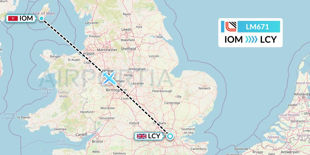 LM671 Loganair Flight Map: Isle of Man to London