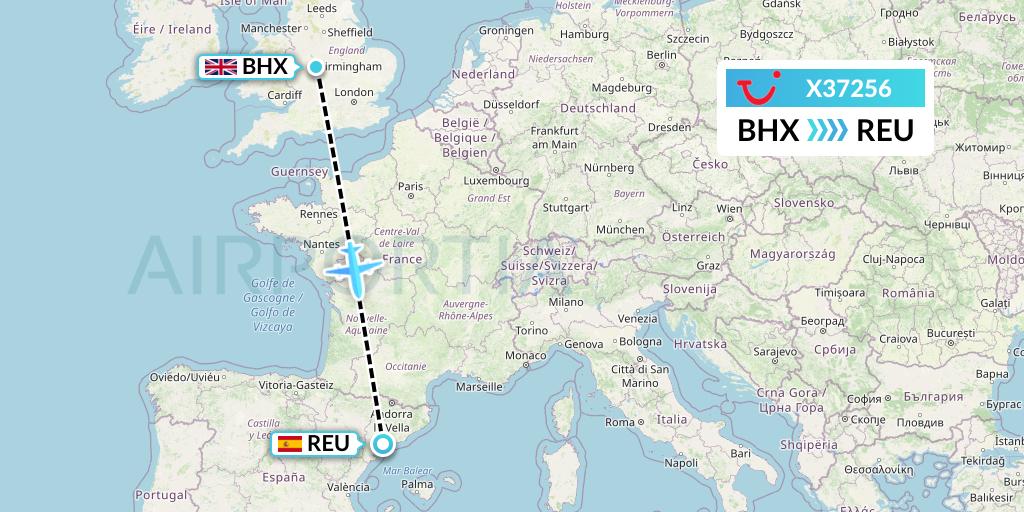 X37256 TUI fly Germany Flight Map: Birmingham to Reus