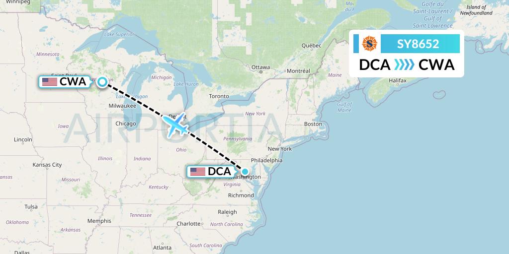 SY8652 Sun Country Airlines Flight Map: Washington to Wausau