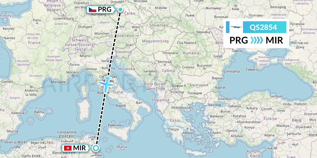 QS2854 Smartwings Flight Map: Prague to Monastir
