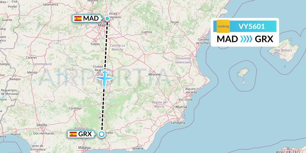 VY5601 Vueling Flight Map: Madrid to Granada