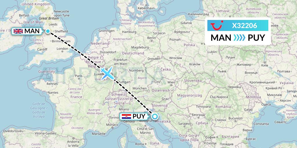 X32206 TUI fly Germany Flight Map: Manchester to Pula