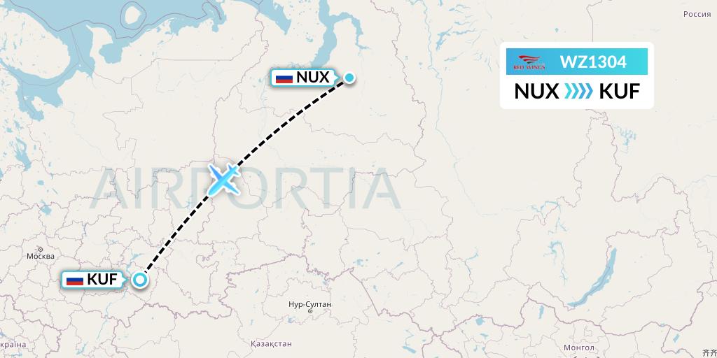 WZ1304 Red Wings Flight Map: Novy Urengoy to Samara