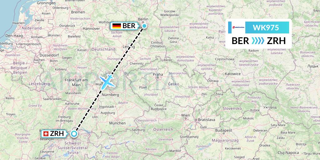 WK975 Edelweiss Air Flight Map: Berlin to Zurich