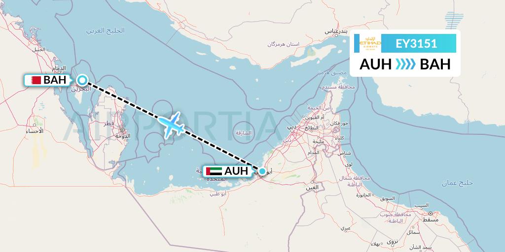 EY3151 Etihad Airways Flight Map: Abu Dhabi to Bahrain