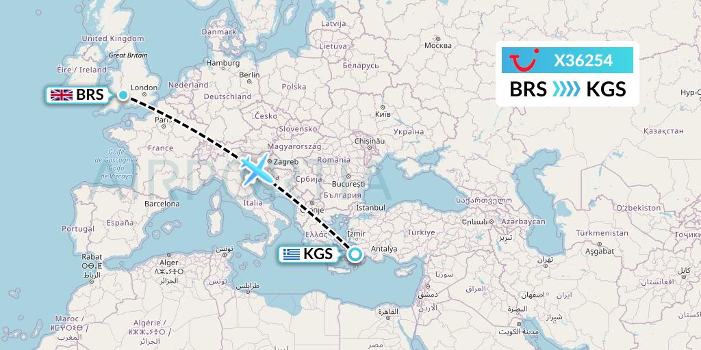 X36254 TUI fly Germany Flight Map: Bristol to Kos