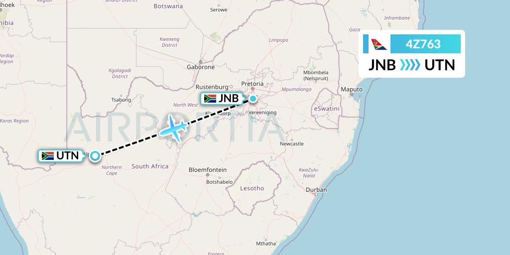 4Z763 Airlink Flight Map: Johannesburg to Upington