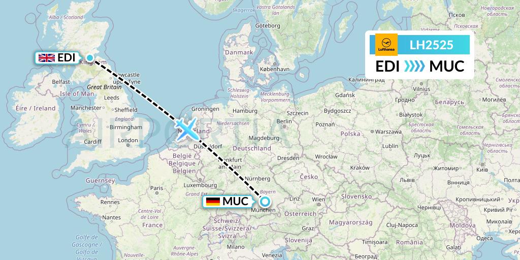 LH2525 Lufthansa Flight Map: Edinburgh to Munich