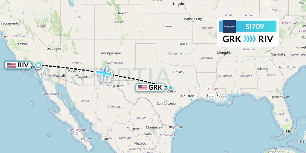SI709 Blue Islands Flight Map: Killeen to Riverside