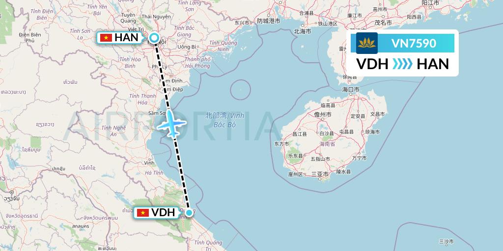 VN7590 Vietnam Airlines Flight Map: Dong Hoi to Hanoi
