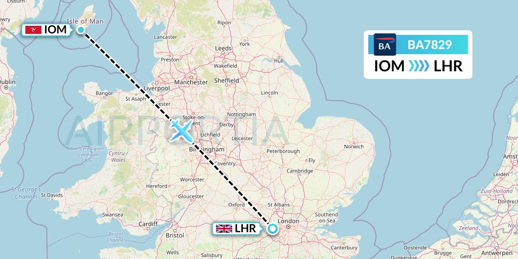 BA7829 British Airways Flight Map: Isle of Man to London
