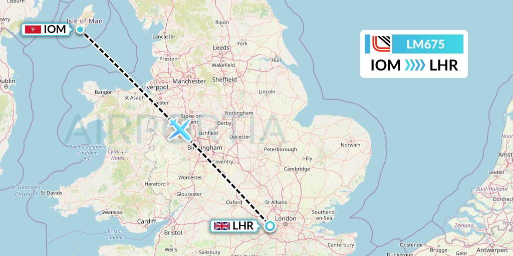 LM675 Loganair Flight Map: Isle of Man to London