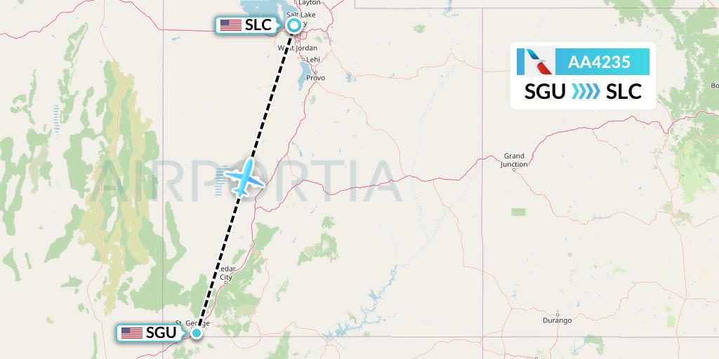 AA4235 American Airlines Flight Map: St. George to Salt Lake City
