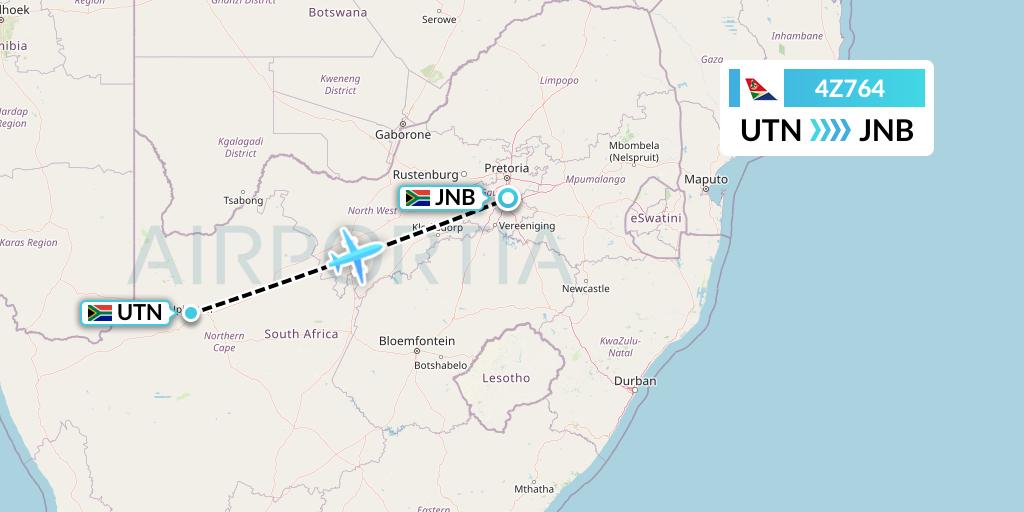 4Z764 Airlink Flight Map: Upington to Johannesburg