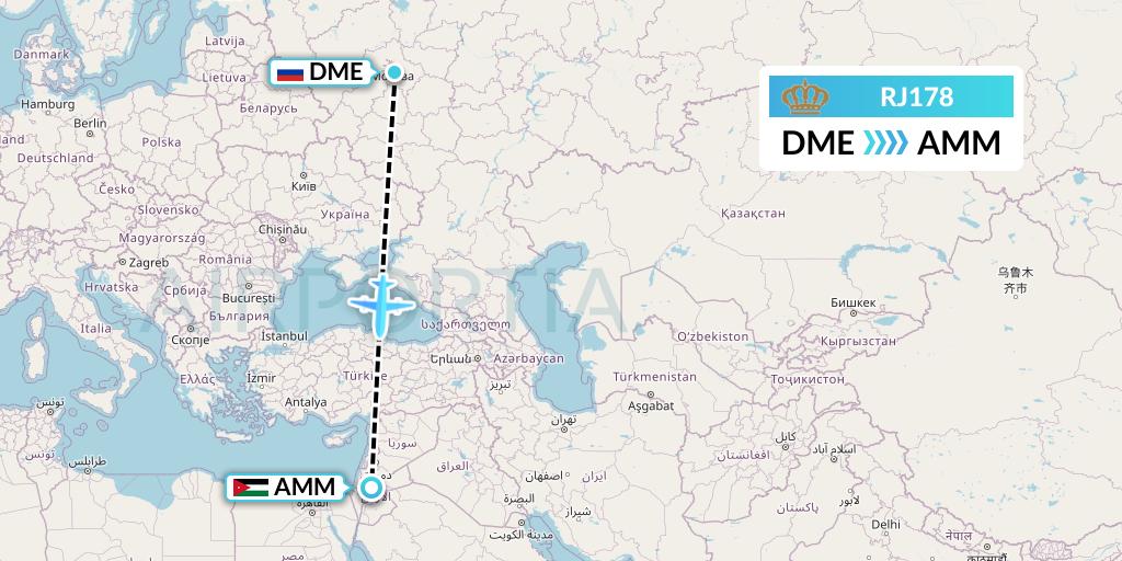 RJ178 Royal Jordanian Flight Map: Moscow to Amman