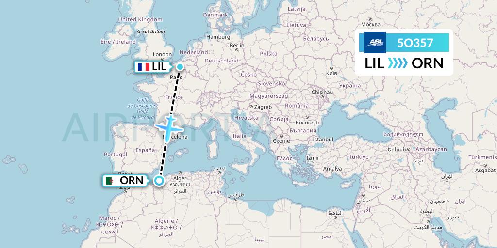 5O357 ASL Airlines France Flight Map: Lille to Oran
