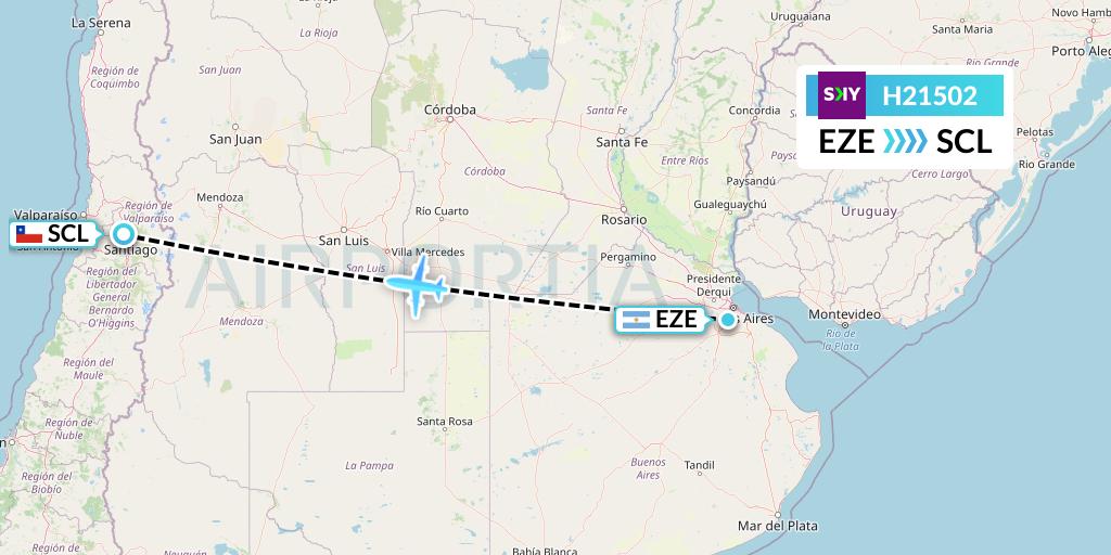 H21502 Sky Airline Flight Map: Buenos Aires to Santiago