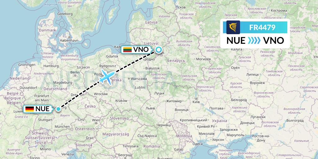 FR4479 Ryanair Flight Map: Nurnberg to Vilnius