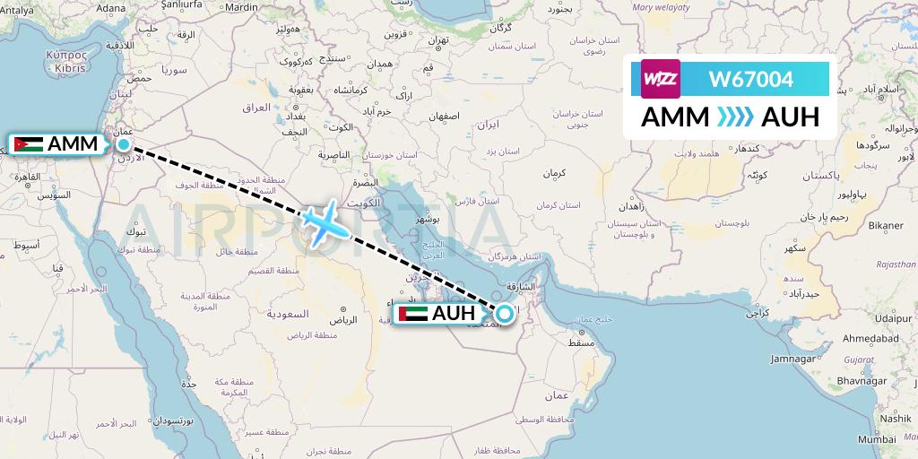 W67004 Wizz Air Flight Map: Amman to Abu Dhabi