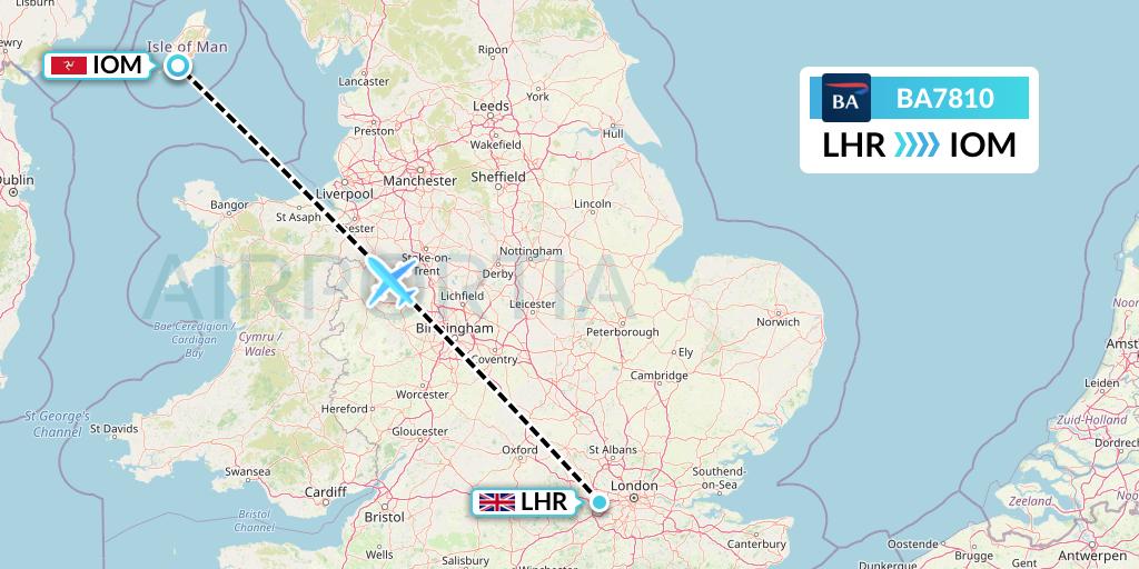 BA7810 British Airways Flight Map: London to Isle of Man