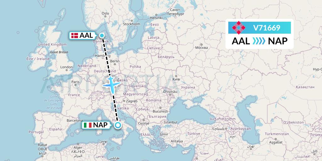 V71669 Volotea Flight Map: Aalborg to Naples