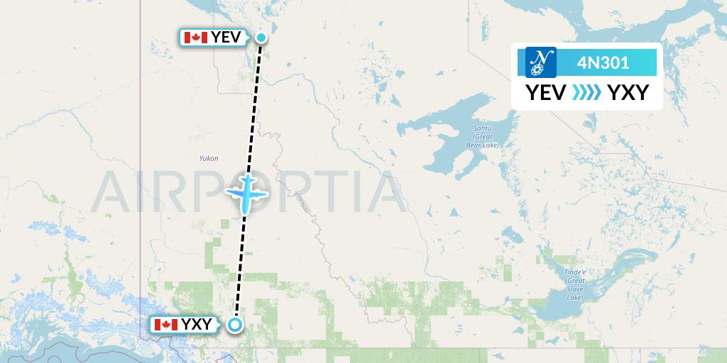 4N301 Air North Flight Map: Inuvik to Whitehorse
