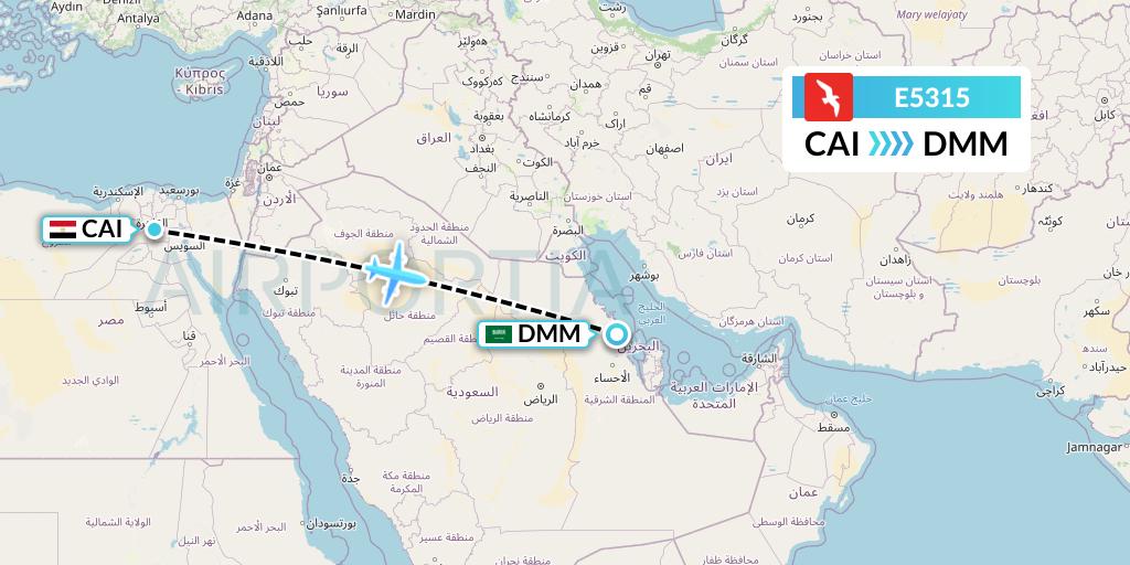 E5315 Air Arabia Egypt Flight Map: Cairo to Dammam