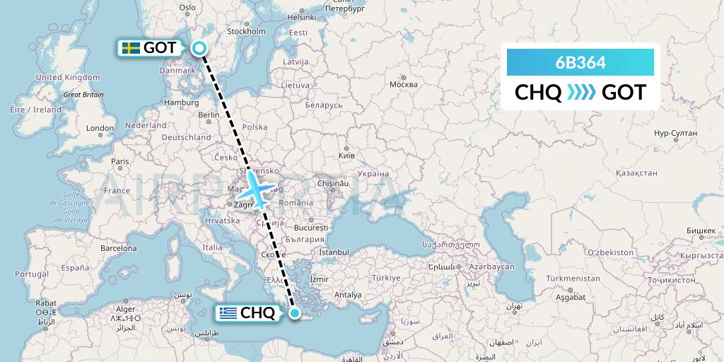 6B364 TUI fly Nordics Flight Map: Chania to Gothenburg