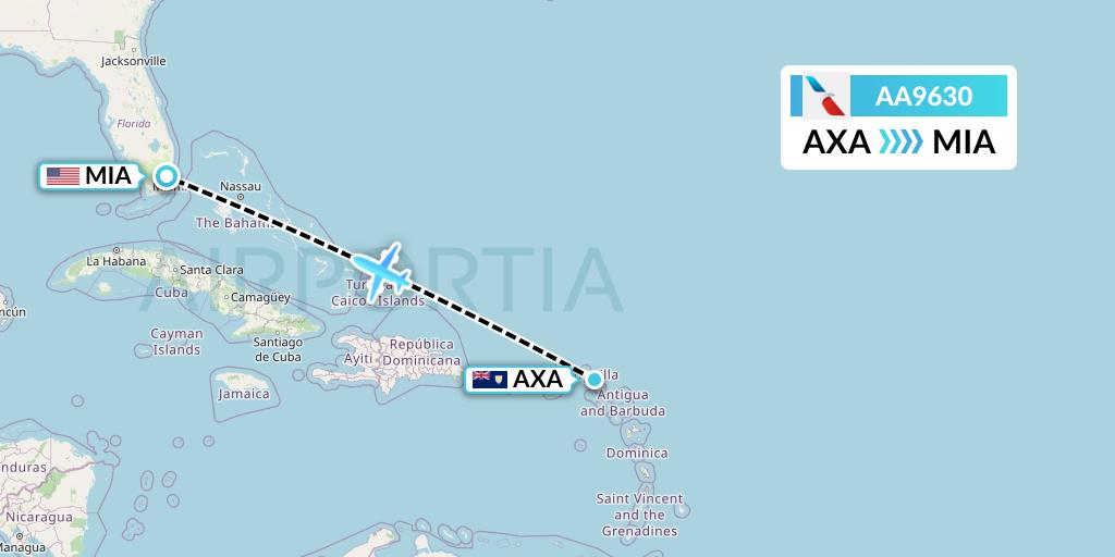 AA9630 American Airlines Flight Map: The Valley to Miami