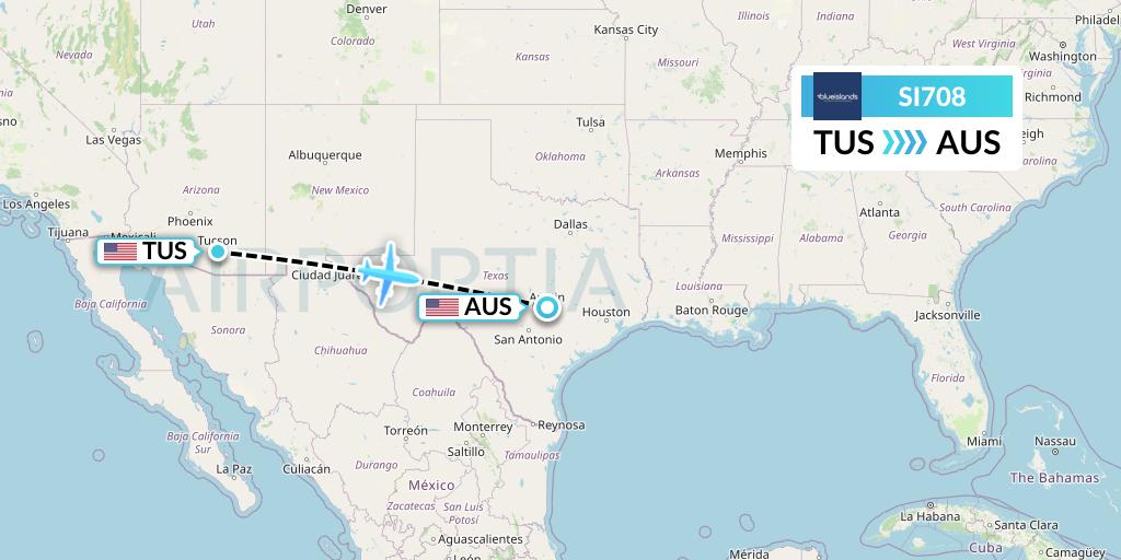SI708 Blue Islands Flight Map: Tucson to Austin
