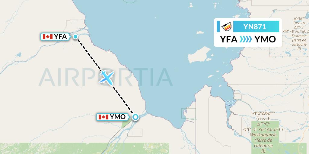 YN871 Air Creebec Flight Map: Fort Albany to Moosonee