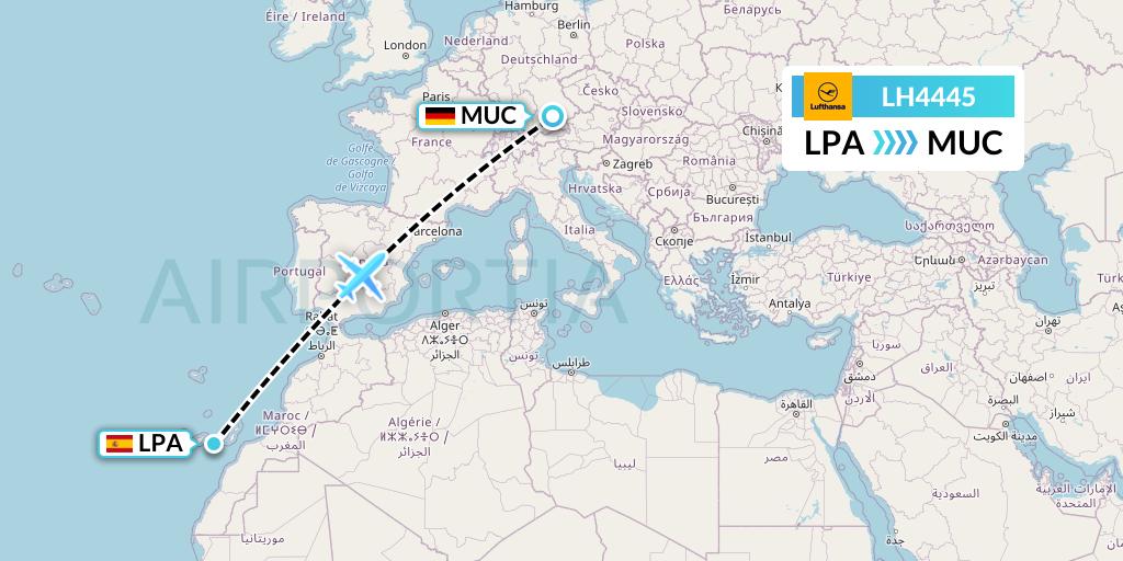 LH4445 Lufthansa Flight Map: Las Palmas to Munich