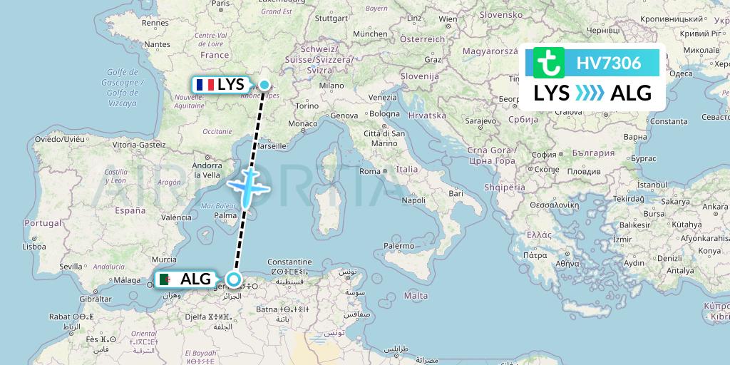 HV7306 Transavia Flight Map: Lyon to Algiers