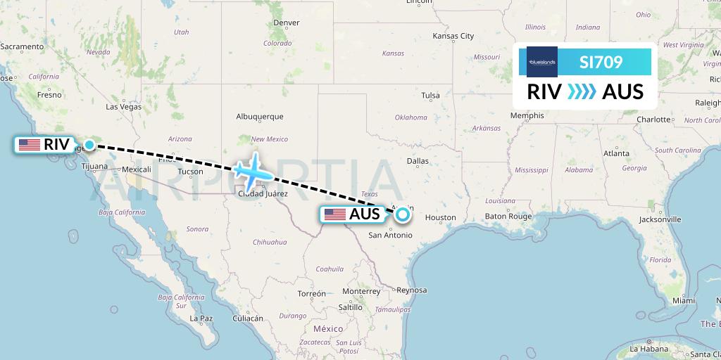 SI709 Blue Islands Flight Map: Riverside to Austin