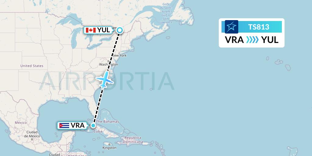 TS813 Air Transat Flight Map: Varadero to Montreal