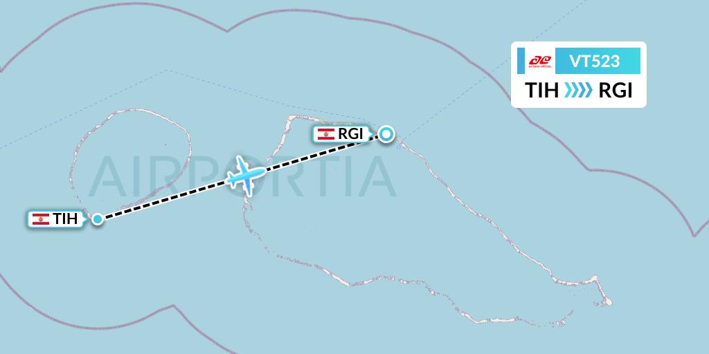 VT523 Air Tahiti Flight Map: Tikehau to Rangiroa