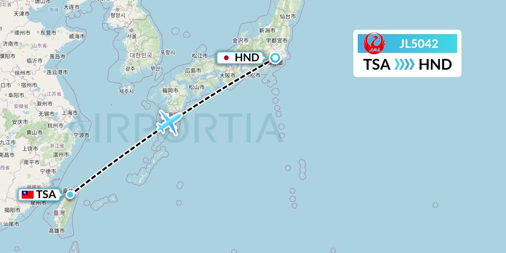 JL5042 Japan Airlines Flight Map: Taipei to Tokyo