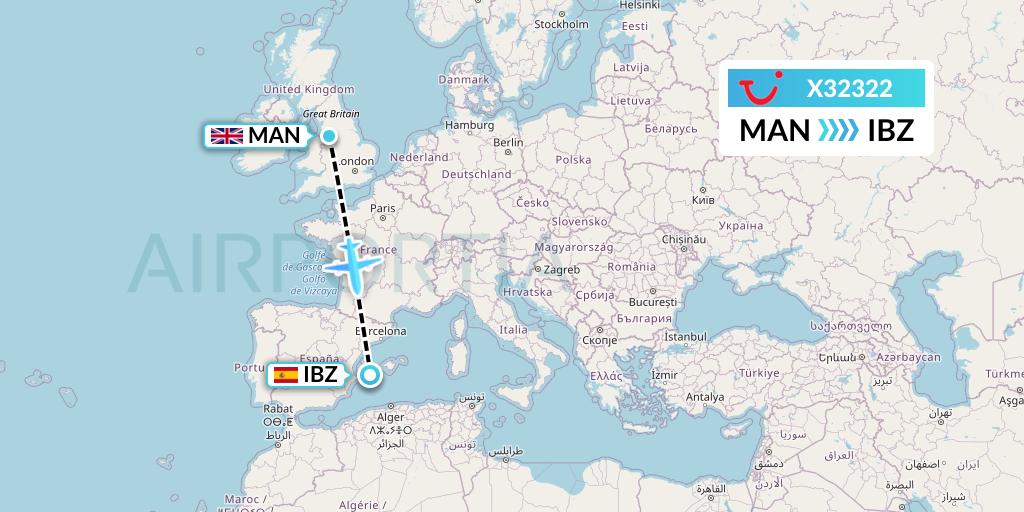X32322 TUI fly Germany Flight Map: Manchester to Ibiza