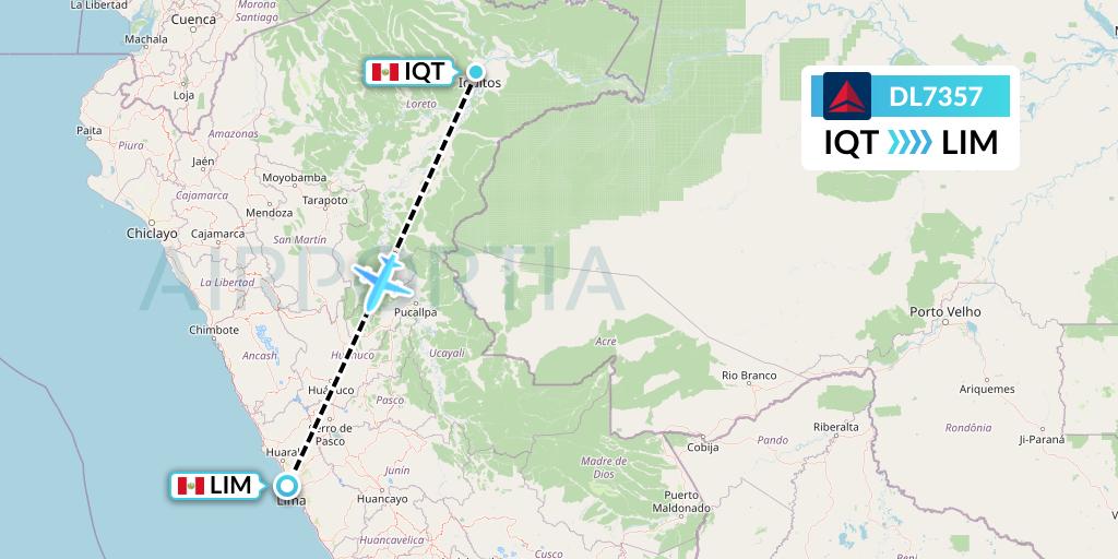 DL7357 Delta Air Lines Flight Map: Iquitos to Lima
