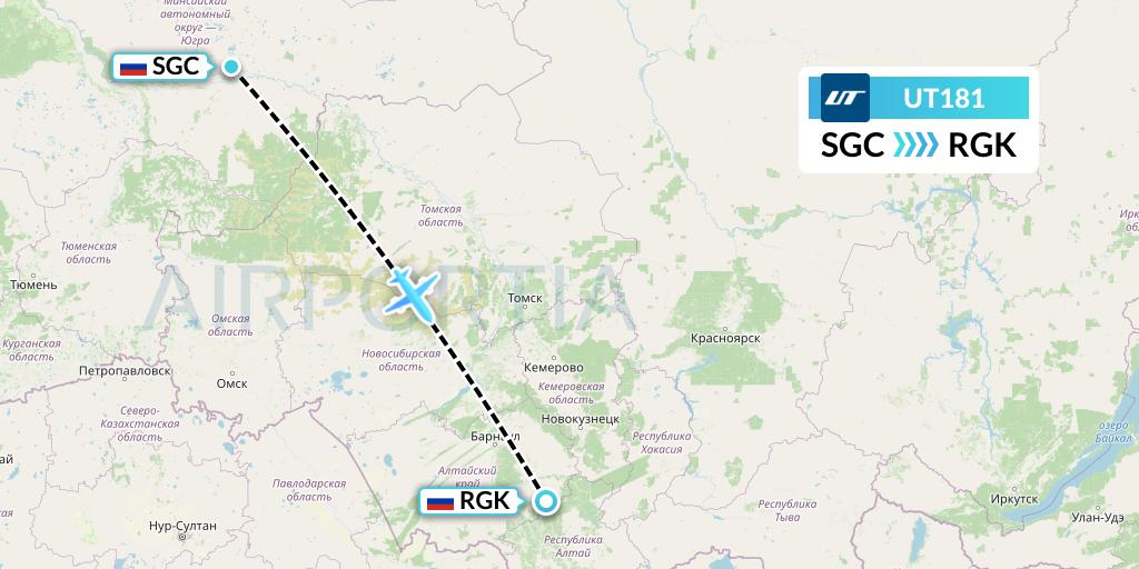 UT181 UTair Flight Map: Surgut to Gorno-Altaysk