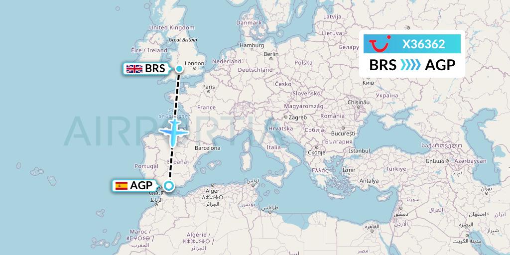 X36362 TUI fly Germany Flight Map: Bristol to Malaga