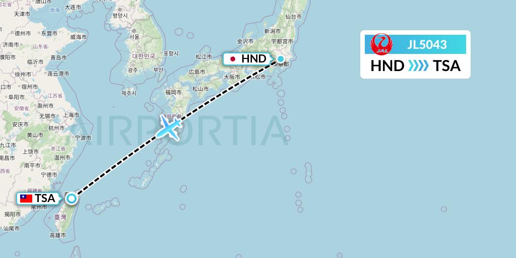 JL5043 Japan Airlines Flight Map: Tokyo to Taipei