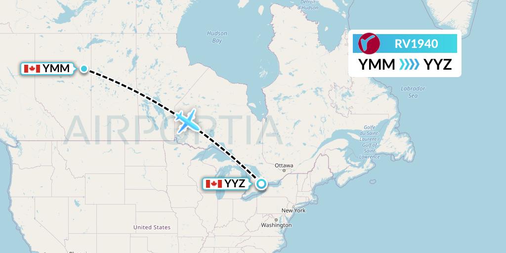 RV1940 Air Canada Rouge Flight Map: Fort McMurray to Toronto